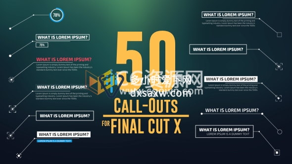FCPX插件50组线条呼出文字介绍注释标题解说动画效果带使用教程