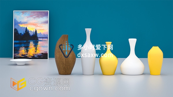 C4D清新莫兰迪色现代简约装饰花瓶模型