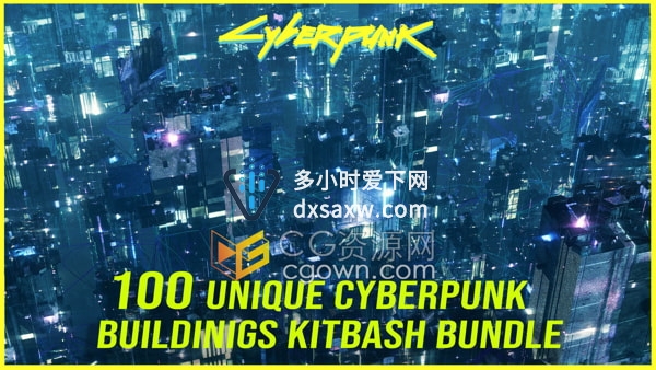 100个赛博朋克科幻城市建筑物Cyberpunk 3D模型