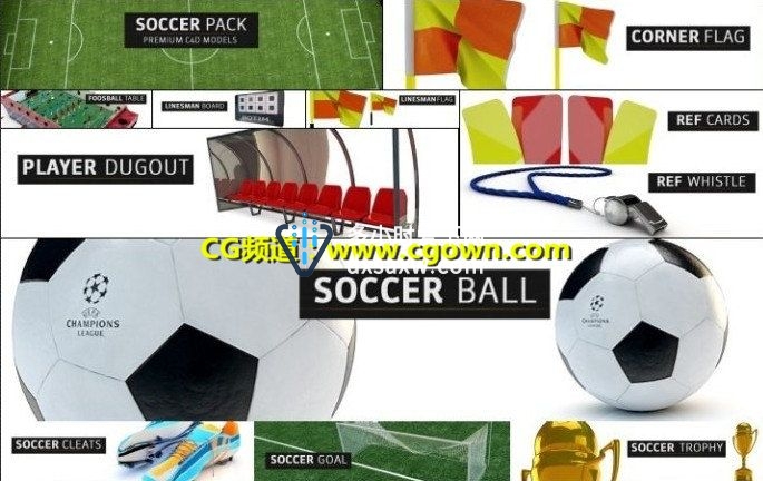 Cinema 4d足球场模型预设包The Pixel Lab Soccer Pack