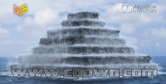 RealFlow 2014案例教程 制作广告片中 金字塔在海洋上升效果 航拍浮出水面