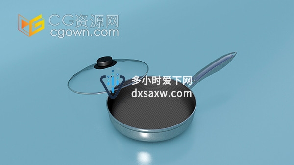 带涂层不锈钢平底炒锅C4D三维模型