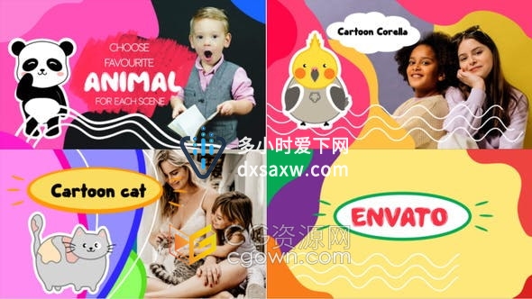FCPX插件-有趣卡通动物动画元素儿童幻灯片视频相册模板