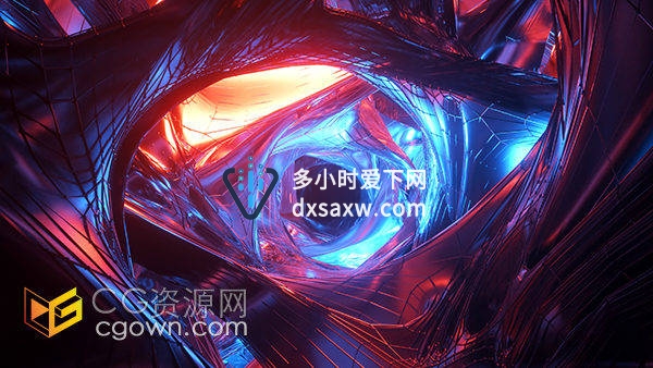 赛博朋克风抽象玻璃质感炫彩隧道C4D模型