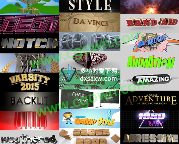 C4D预设60种大气三维文字标题宣传片字幕静态效果工程Cinema 4D