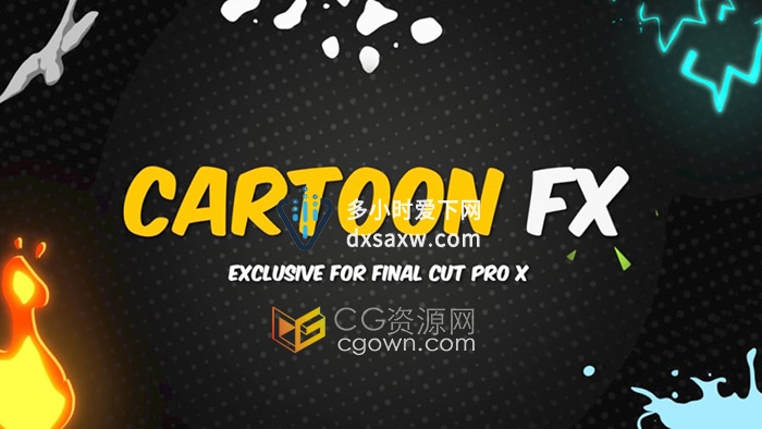 Cartoon FX FCPX插件176个MG元素手绘能量电流水花火焰烟雾爆炸动画