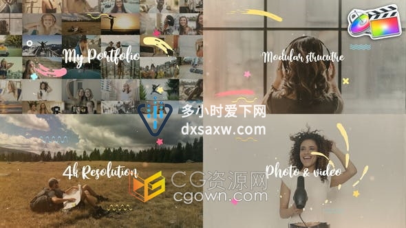 FCPX插件-卡通液体彩色形状元素动画叠加照片作品集介绍视频制作
