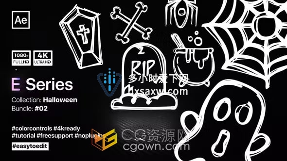 Doodle Halloween Elements AE模板涂鸦线条图标万圣节元素