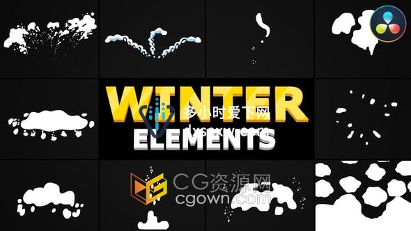 达芬奇模板-创意手绘雪元素和过渡制作冬季运动节目新年视频特效动画
