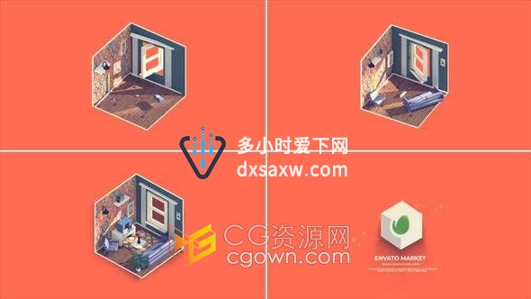 Resolve模板-3D立方体房子内部展示房地产开发公司品牌宣传视频