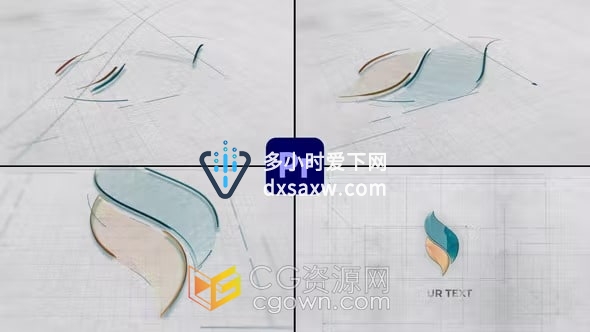 PR模板-3D建筑工程素描纸展示工业风标志线条动画绘图LOGO