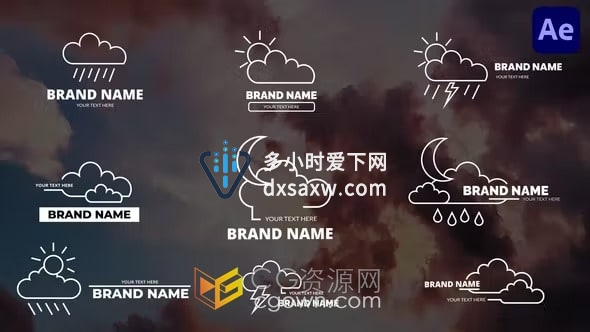 Cloud Titles AE模板9组天气图标文字标题动画