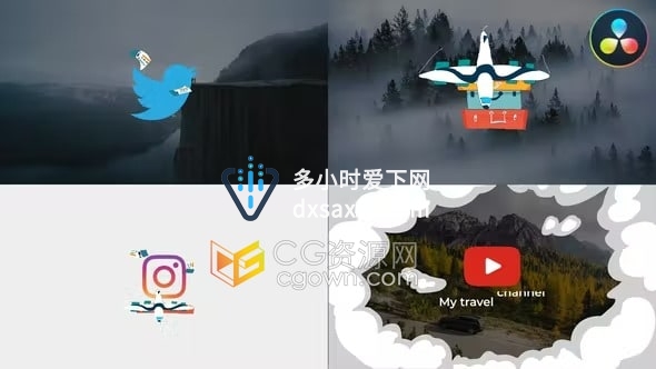 达芬奇模板-卡通行李旅行元素多彩动画标志片头