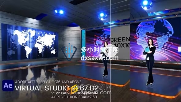 Virtual Studio 2267 AE模板虚拟工作室电视新闻频道演播室