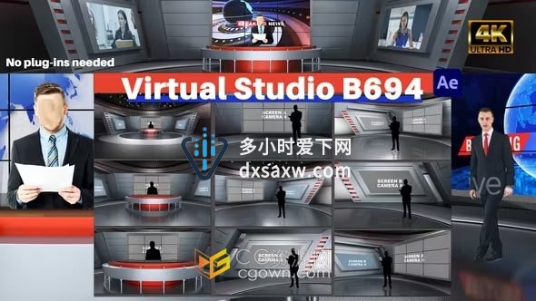 9个电视台新闻频道虚拟演播室场景4K分辨率B694-AE模板