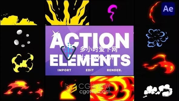 12组卡通VFX视频特效元素动画AE模板Action Elements