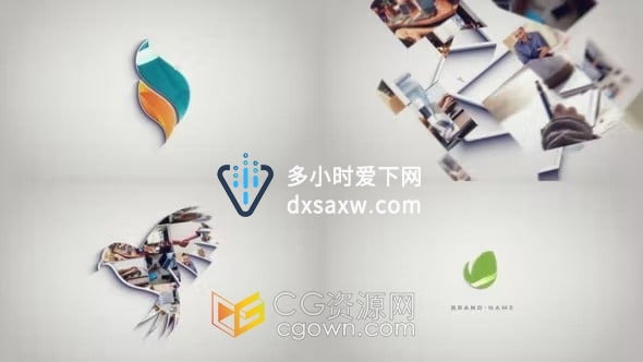 AE模板-光泽感轮廓描边照片拼贴心标志动画Mosaic Logo Reveal