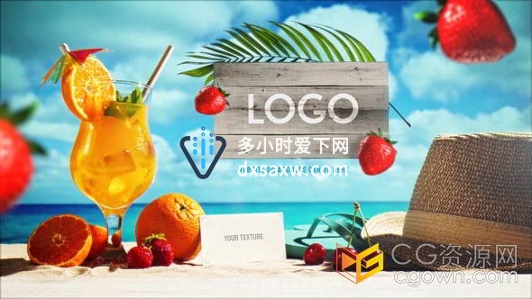 清爽夏季海洋沙滩假日郊游LOGO标题动画Motion模板