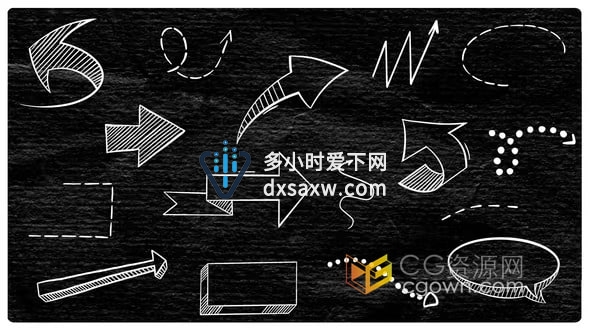 DR达芬奇模板-16种手绘线条指针方向引用焦点箭头元素