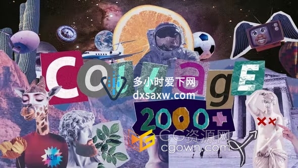 Collage AE脚本模板预设包创意拼贴元素动画视频