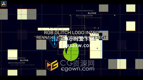 Resolve模板-RGB故障正方形图形动画标志介绍视频片头