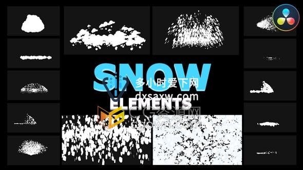 达芬奇模板-卡通雪花爆炸风格图形元素和过渡包括音效