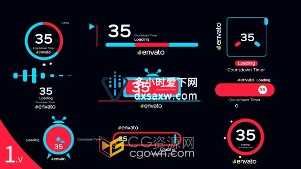 Countdown Timers AE模板倒计时定时器动画9组