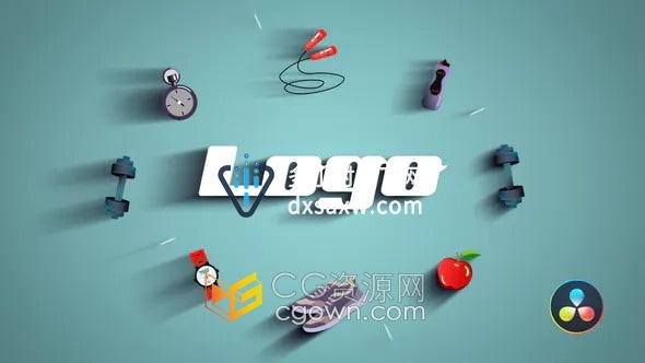 Resolve模板-健身房图标卡通元素动画LOGO视频片头