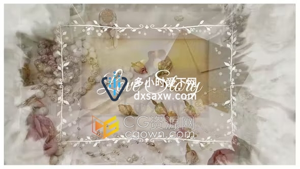 DR达芬奇模板-鲜花珠子装饰品散落相框照片浪漫回忆婚礼视频相册