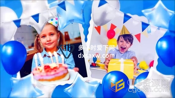 AE模板星星气球儿童生日快乐照片视频相册+背景音乐素材
