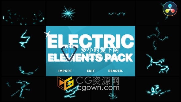 DR达芬奇模板-12组卡通手绘电气能量闪电图形元素视频Electric Elements