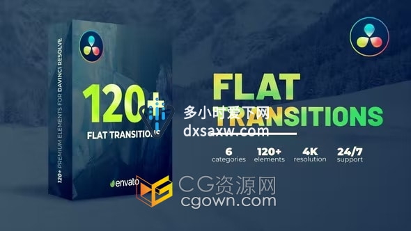 Flat Transitions DR达芬奇模板120种预设视频转场过渡效果