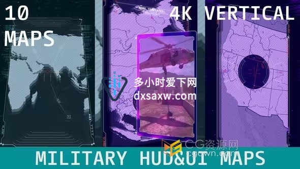 HUD UI Maps AE模板垂直4K分辨率军事动画地图动画