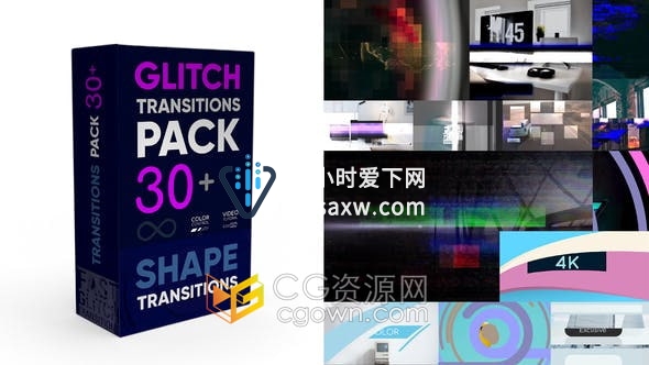 DR达芬奇模板-30+4K彩色图形线条数字故障扭曲带标题形状过渡包