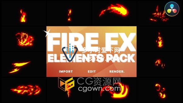 DaVinci Resolve模板-Flash FX 12组卡通燃烧火焰元素图形动画视频
