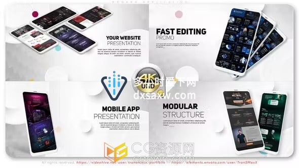 AE模板-干净白色风格手机应用程序APP网站服务街机游戏展示视频