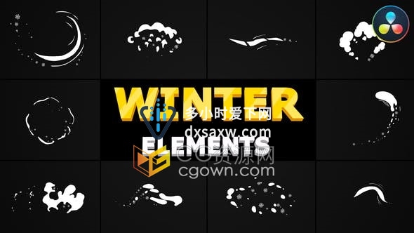 达芬奇模板-吸睛的动画雪元素和过渡用于卡通项目冬季视频特效叠加