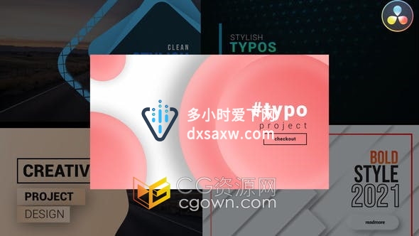 DaVinci Resolve模板-5组版式设计幻灯片介绍视频标题动画