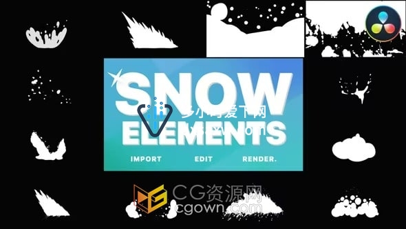 达芬奇模板-手绘雪元素雪球冰刺冻结和过渡新年冬季节日视频冰霜动画效果