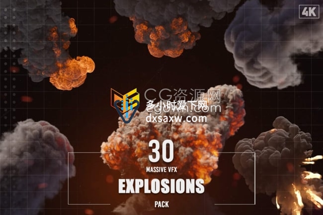 4K视频素材31个大型爆炸浓烟雾VFX特效合成动画Alpha通道Massive VFX Explosions