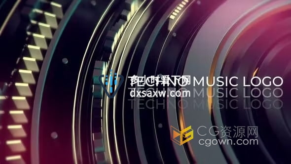 DR模板动态动画3D场景达芬奇技术音乐标志片头Techno Music Logo