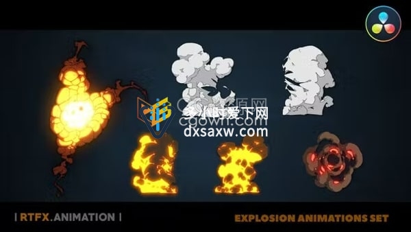 达芬奇模板-6个卡通动漫风格爆炸烟雾火焰特效2D FX 动画元素