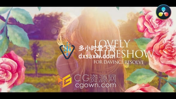 达芬奇Resolve模板-可爱浪漫幻灯片水墨花朵水彩遮罩照片动画相册视频