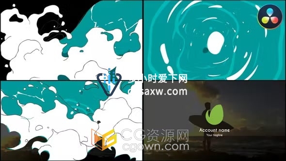 卡通波浪液体图形动画LOGO视频片头-DR达芬奇模板