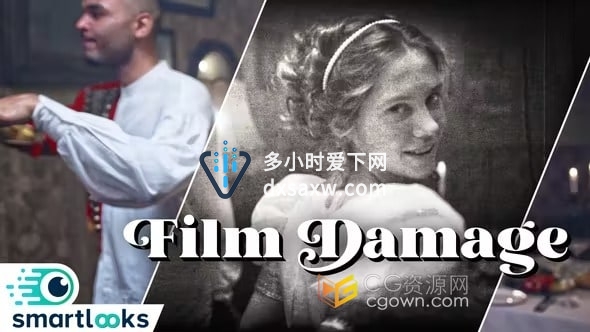 AE模板-图像视频制作成复古老旧电影放映机风格Film Damage