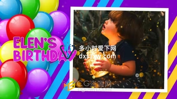 AE模板-五彩气球色彩斑斓图形背景元素儿童生日派对视频相册