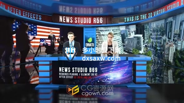 AE模板下载电视新闻虚拟演播室3D场景设计工程R56