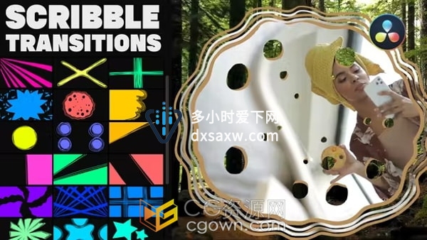 Scribble Transitions Resolve模板20组卡通手绘涂鸦动画视频转场效果