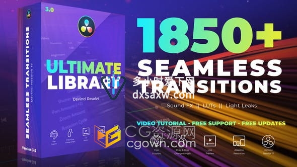 DaVinci Resolve 17模板-1400+种视频转场效果120多LUTs调色预设190多种音效