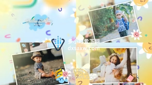 儿童幻灯片AE模板套用宝贝生日孩子照片视频相册动画